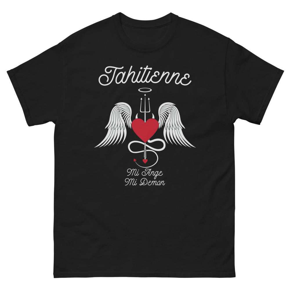 T-shirt Tahitienne noir - Mi-Ange Mi-Démon espiègle face