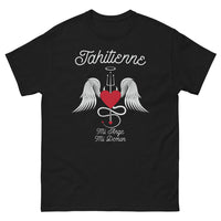 Thumbnail for T-shirt Tahitienne noir - Mi-Ange Mi-Démon espiègle face