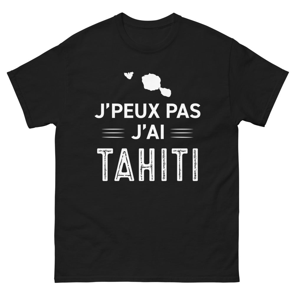 T-shirt humour Polynésie noir - Je peux pas, j'ai Tahiti