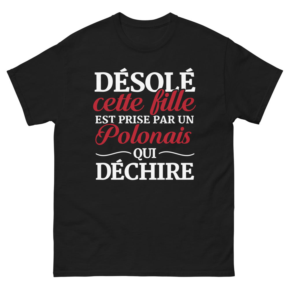 T-shirt Pologne noir - Désolé, cette fille est prise par un Polonais qui déchire