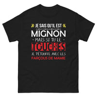 Thumbnail for T-shirt Occitanie noir - Je sais qu'il est mignon, mais si tu le touches, je t'étouffe avec les farçous de mamie