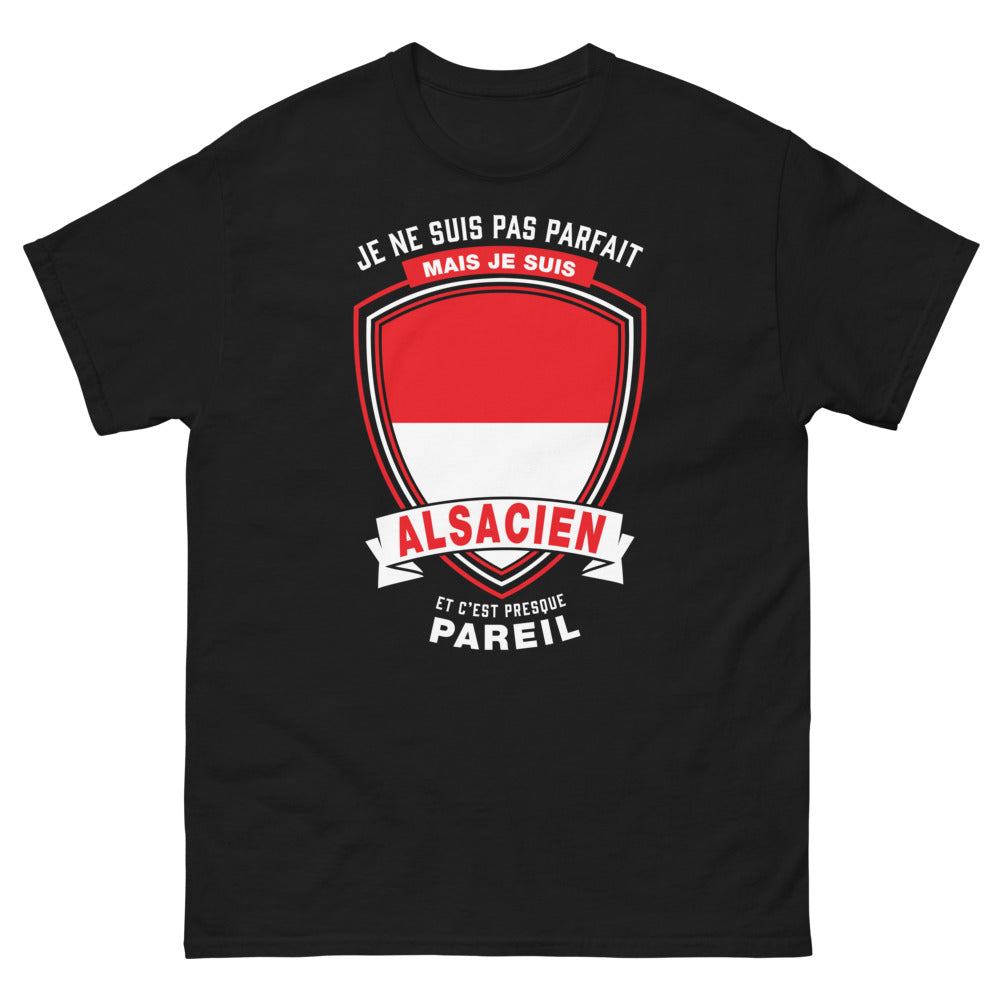 T-shirt Alsace noir - Je ne suis pas parfait, mais je suis Alsacien