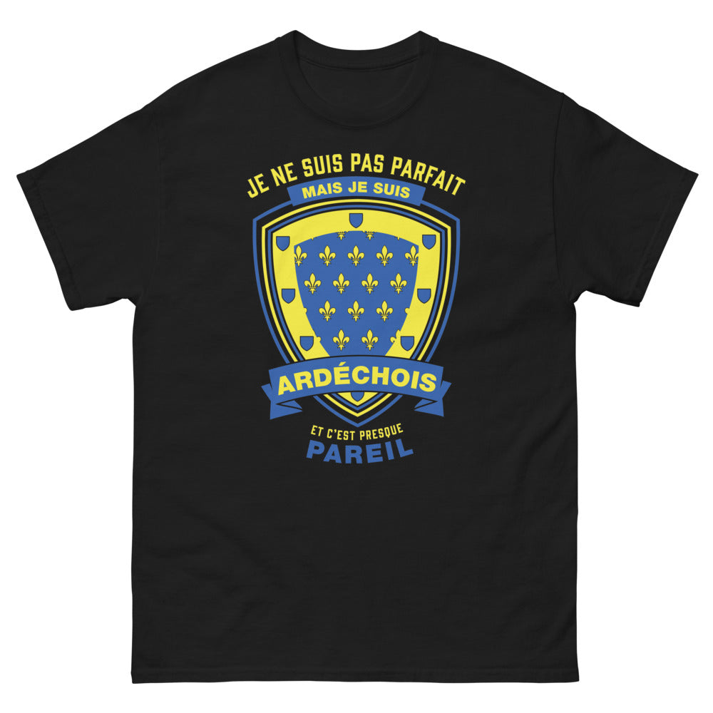 T-shirt Ardèche noir - Je ne suis pas parfait mais je suis Ardéchois