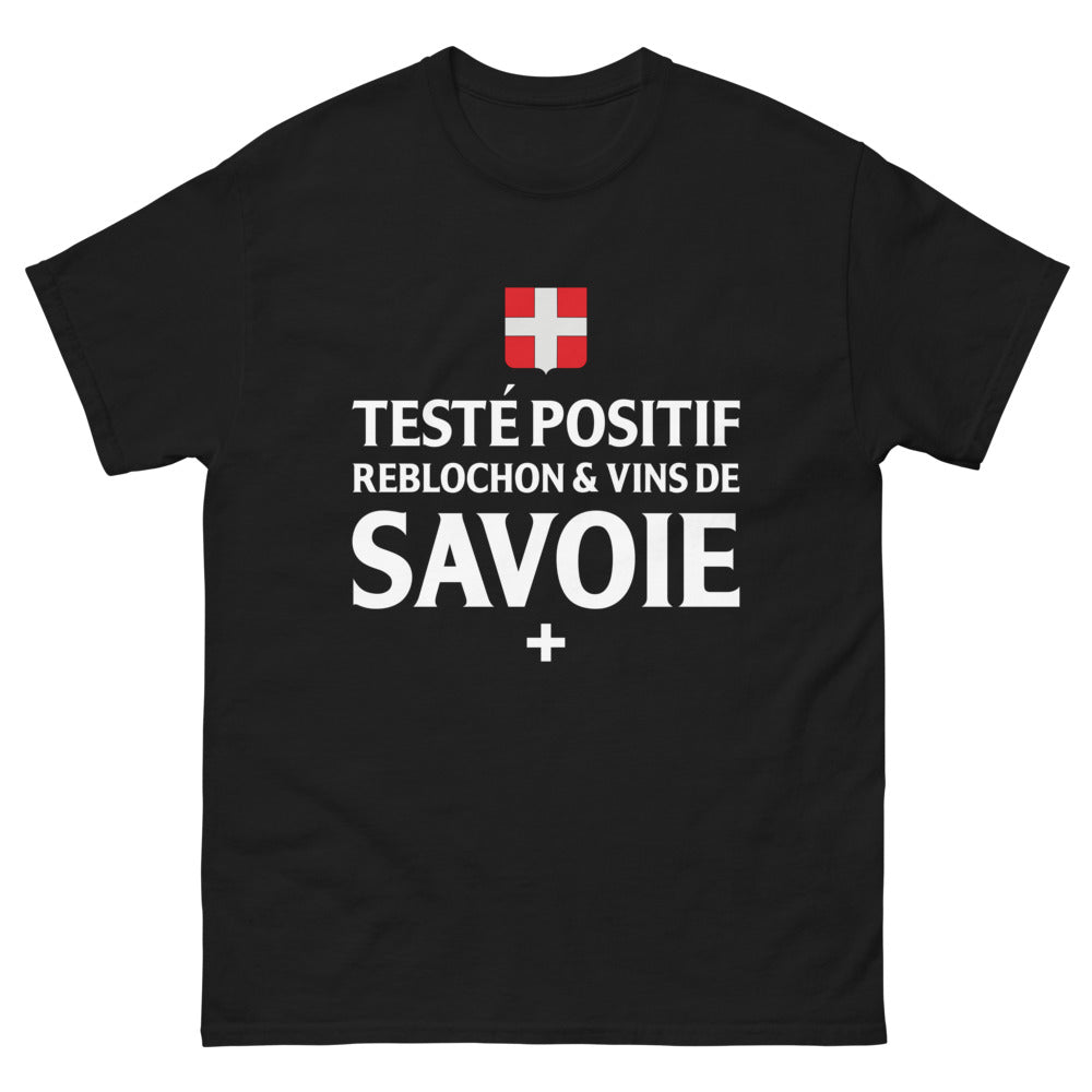 T-shirt Savoie noir - Je teste positif au reblochon et vin