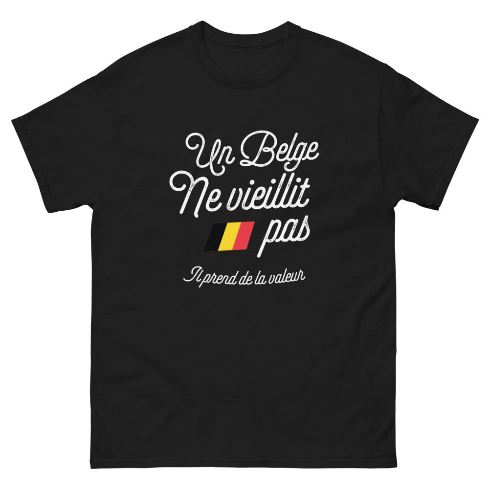 T-shirt Belgique noir - Un belge ne vieillit pas, il prend de la valeur
