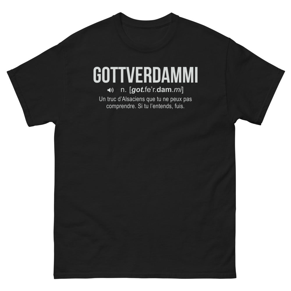 T-shirt Alsacien noir - Gottverdammi, une expression incompréhensible