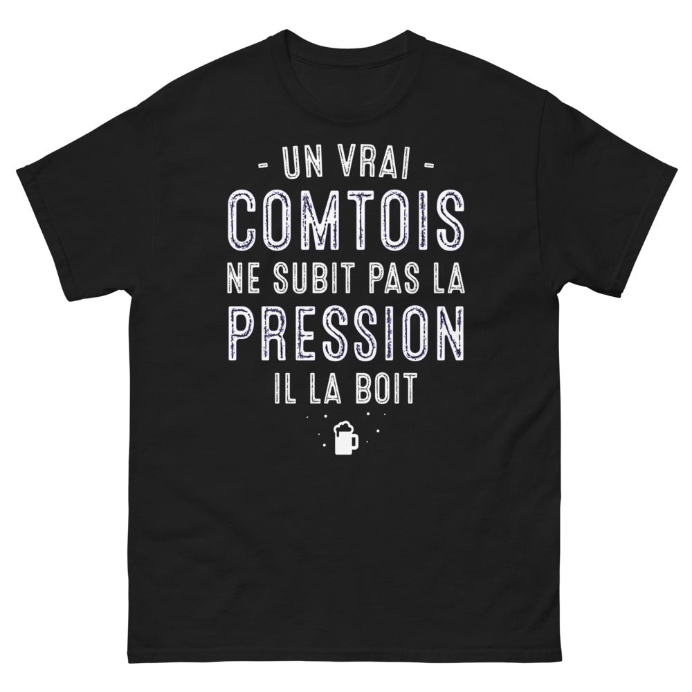 T-shirt Franche-Comté noir - Un vrai Comtois ne subit pas la pression