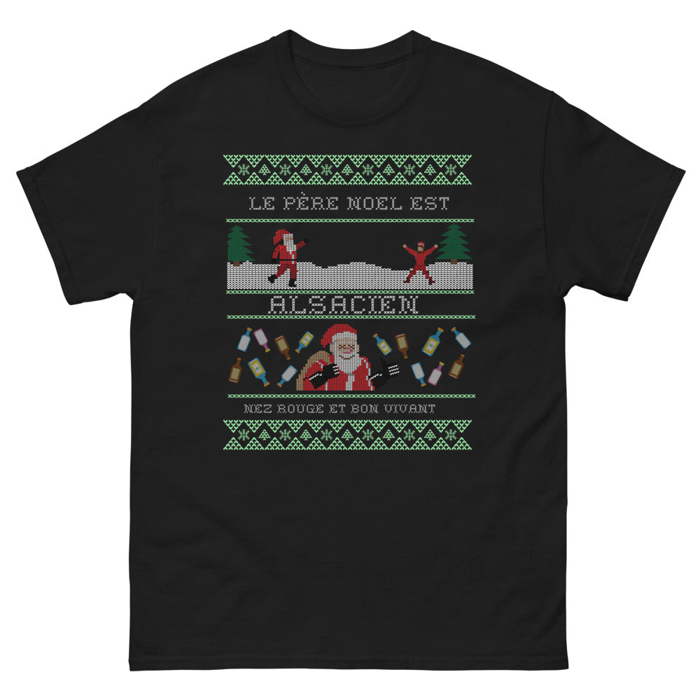 T-shirt Alsace noir - Père Noël au nez rouge et bon vivant