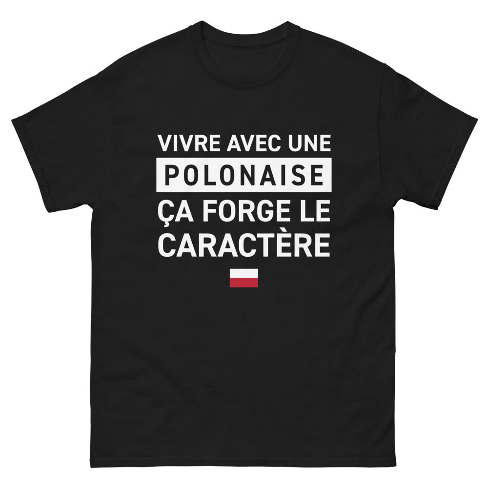 T-shirt Polonais noir - Vivre avec une Polonaise, humour et fierté