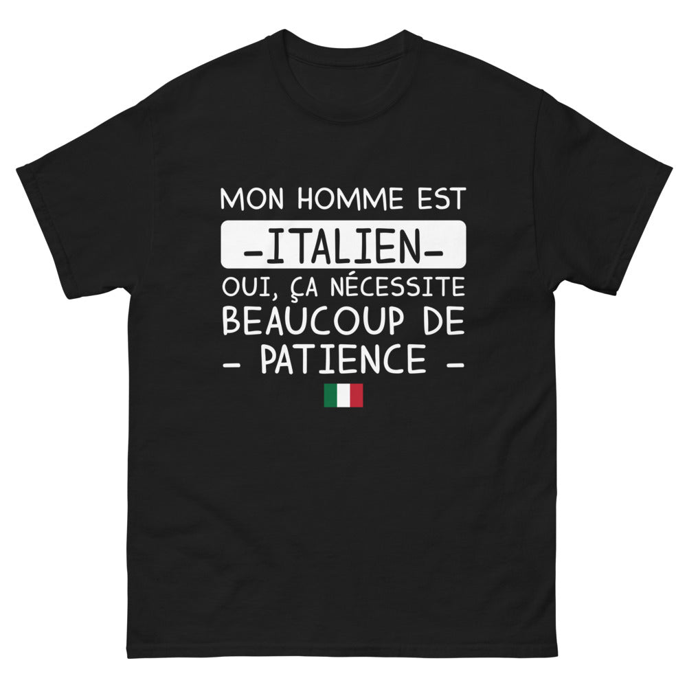 T-shirt Italie noir - Mon homme est Italien, patience exigée