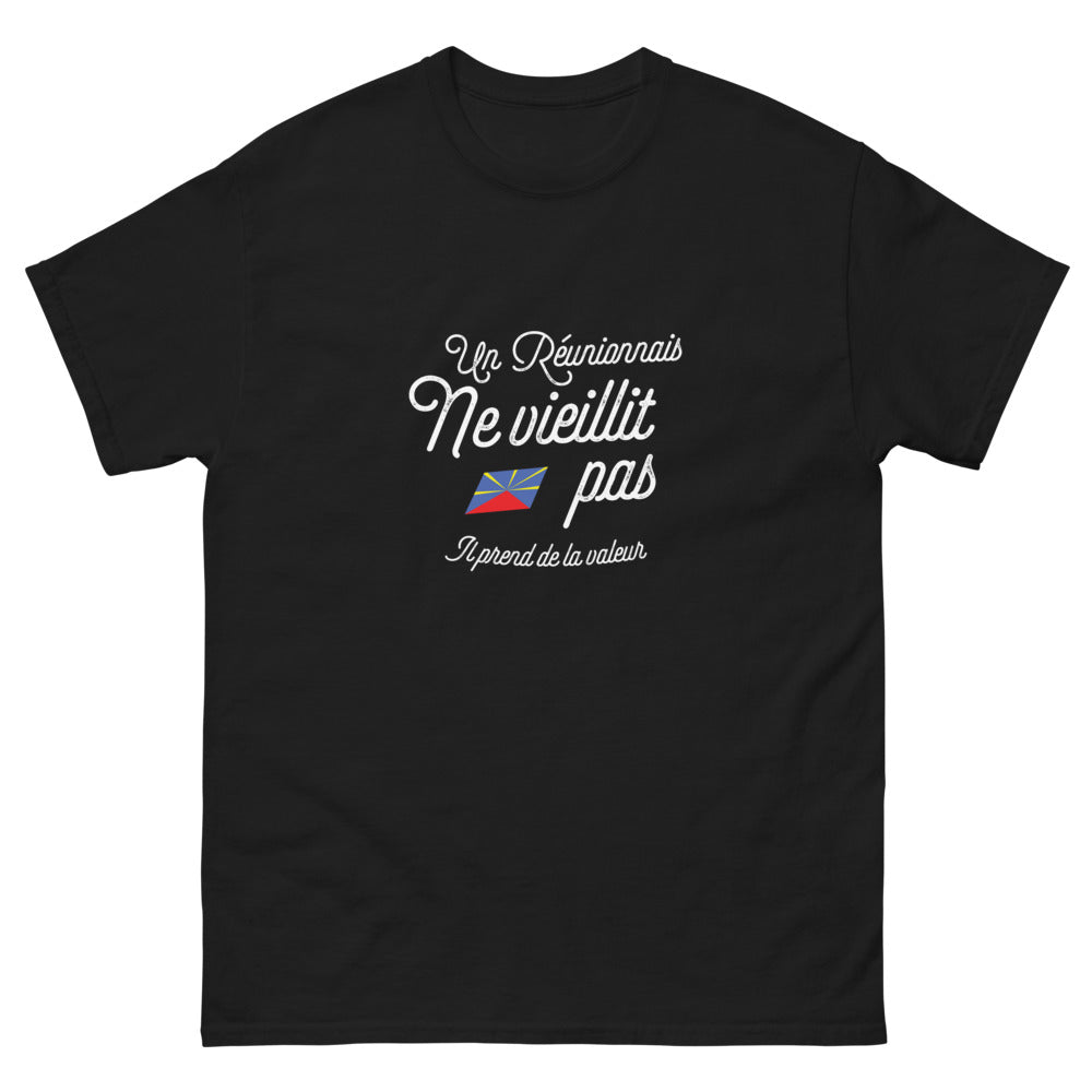T-shirt Réunion noir - Un Réunionnais ne Vieillit Pas