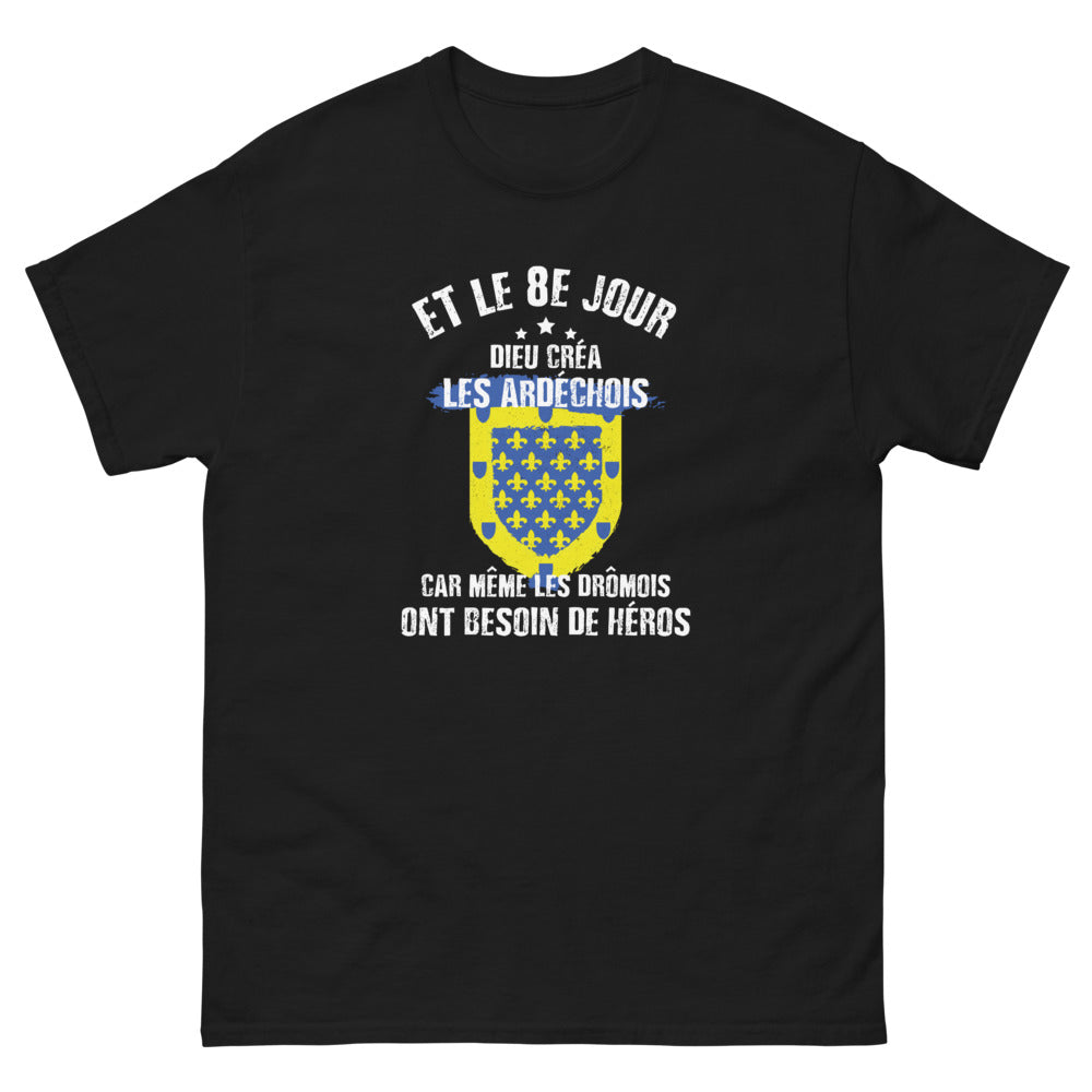 T-shirt Ardèche noir - Et le 8e jour, Dieu créa les Ardéchois