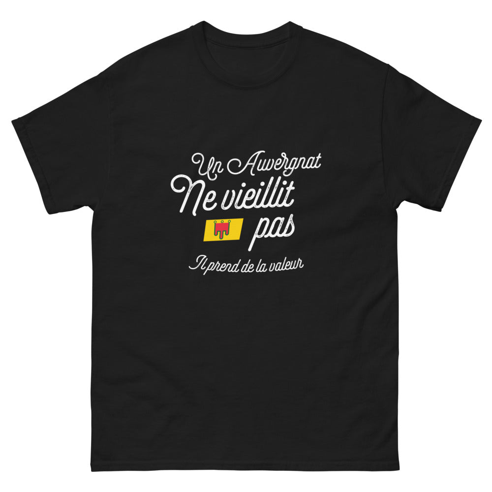 T-shirt Auvergnat noir - Un Auvergnat ne vieillit pas, il prend de la valeur