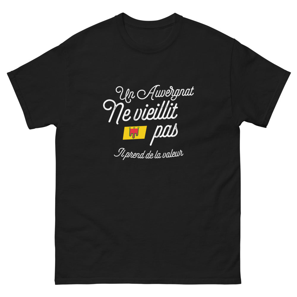 T-shirt Auvergne noir - Un Auvergnat Ne Vieillit Pas, humour et fierté