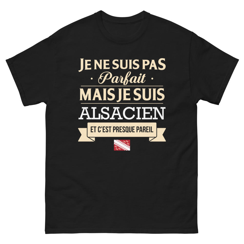 T-shirt Alsacien noir - Je ne suis pas parfait mais je suis Alsacien