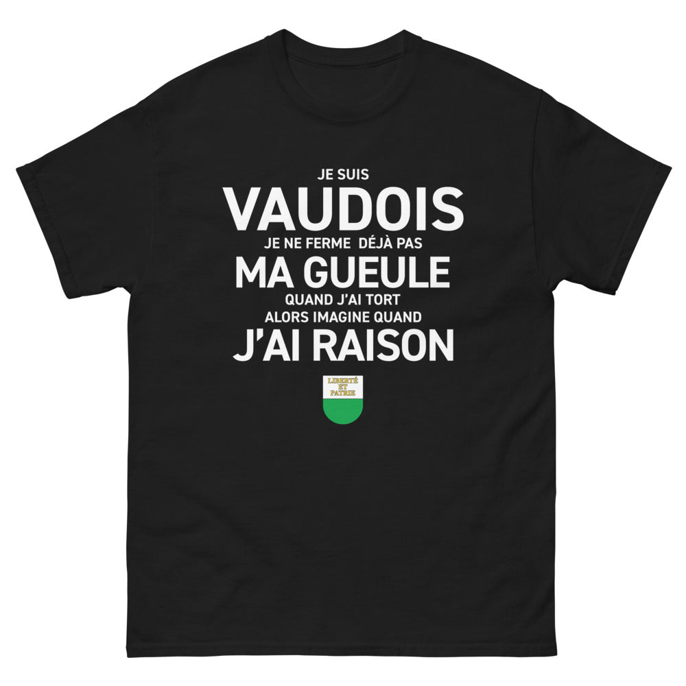 T-shirt Vaudois noir - Je suis Vaudois, je ne ferme pas ma gueule