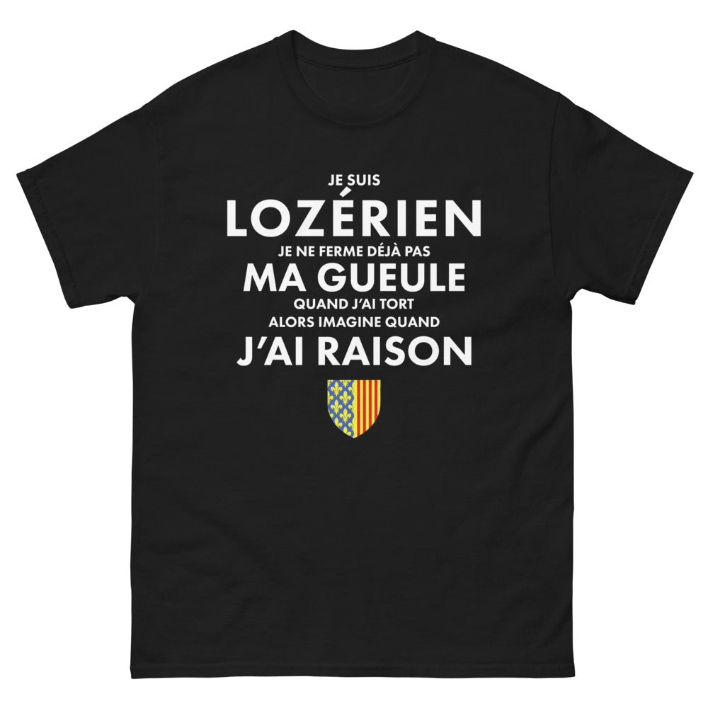T-shirt Lozère noir - Fier d'être Lozérien avec humour
