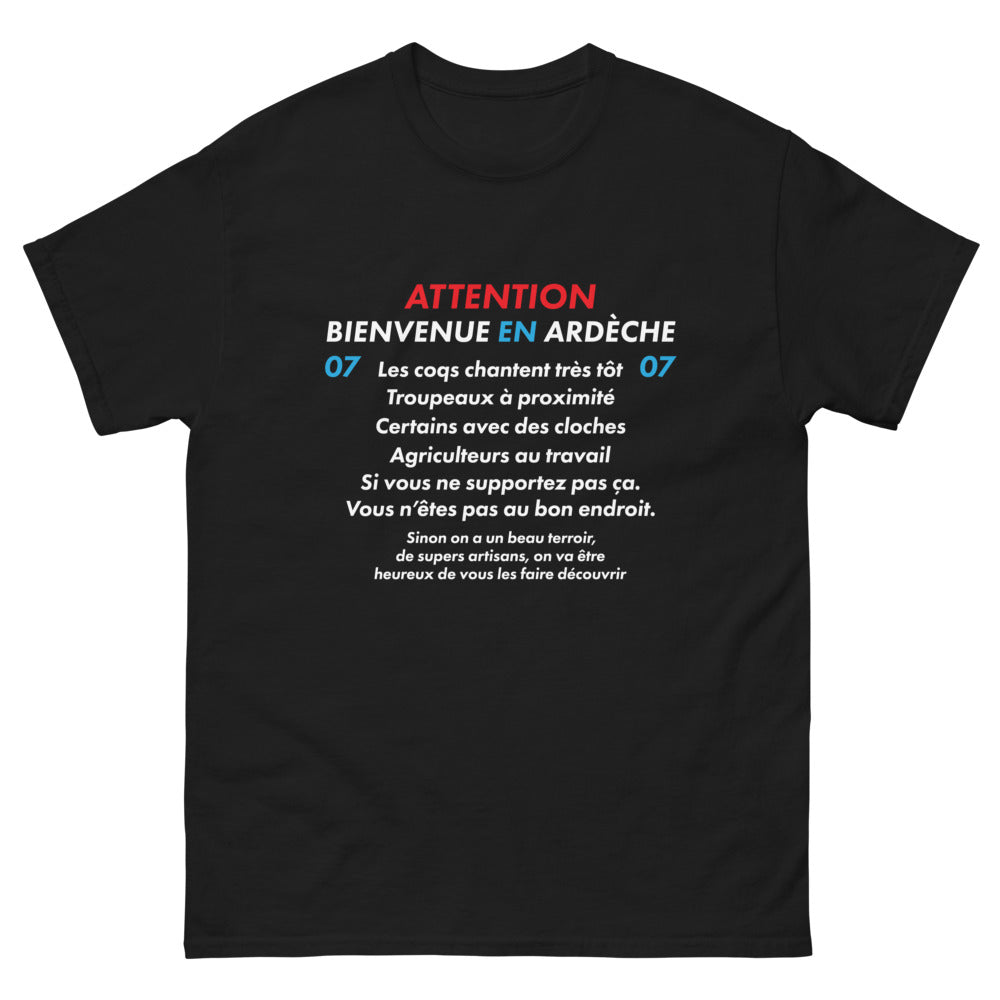 T-shirt Ardèche noir - Bienvenue en Ardèche, humour rural