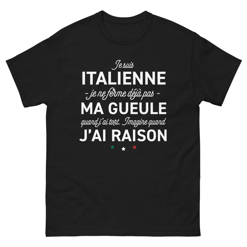 T-shirt Italie noir - Je suis italienne, je ne ferme pas ma gueule