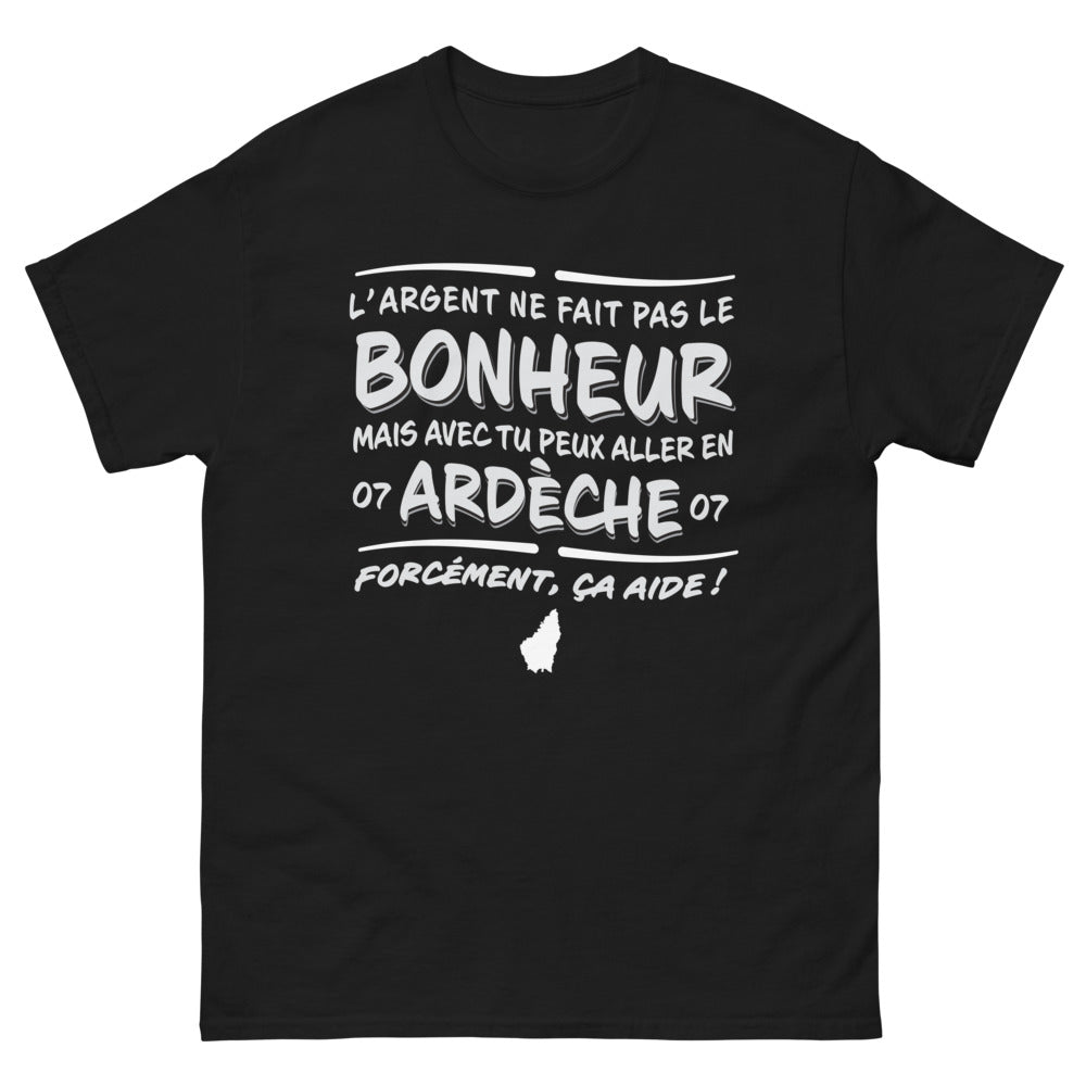 T-shirt Ardèche noir - L'argent ne fait pas le bonheur