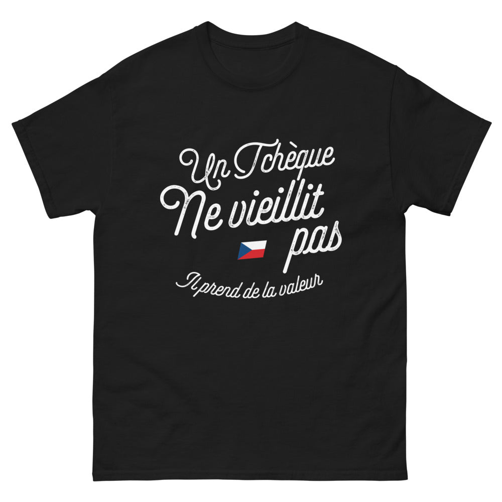 T-shirt Tchèque noir - Un tchéque ne vieillit pas, il prend de la valeur
