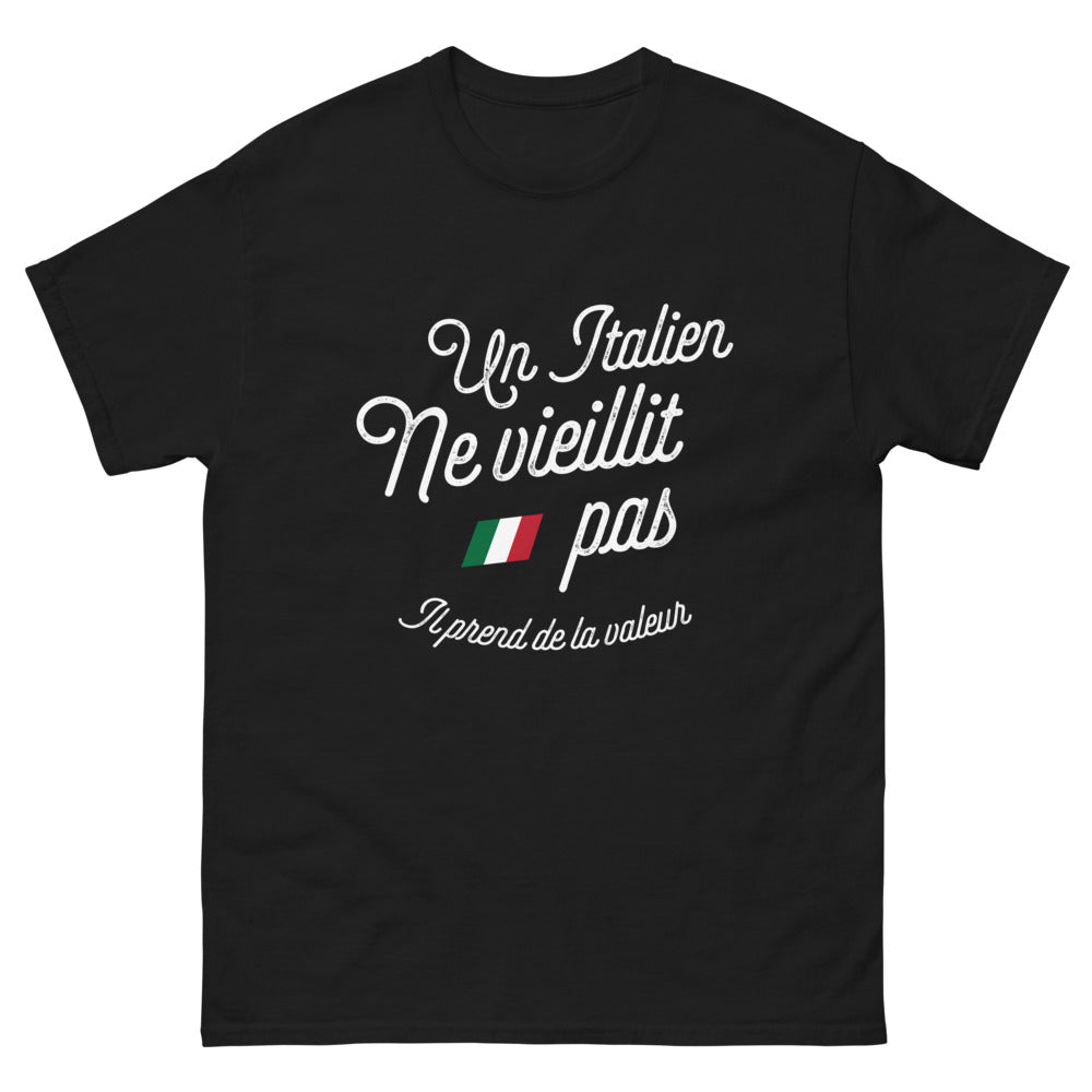 T-shirt Italie noir - Un Italien ne vieillit pas, il prend de la valeur