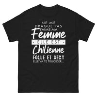 Thumbnail for T-shirt Chili noir - Protégé par ma femme, humour et fierté
