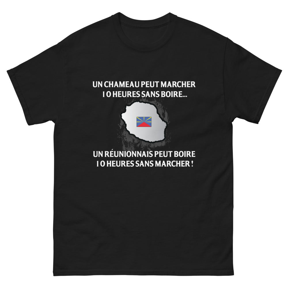 T-shirt Réunionnais noir - Un Réunionnais peut boire 10 heures sans marcher