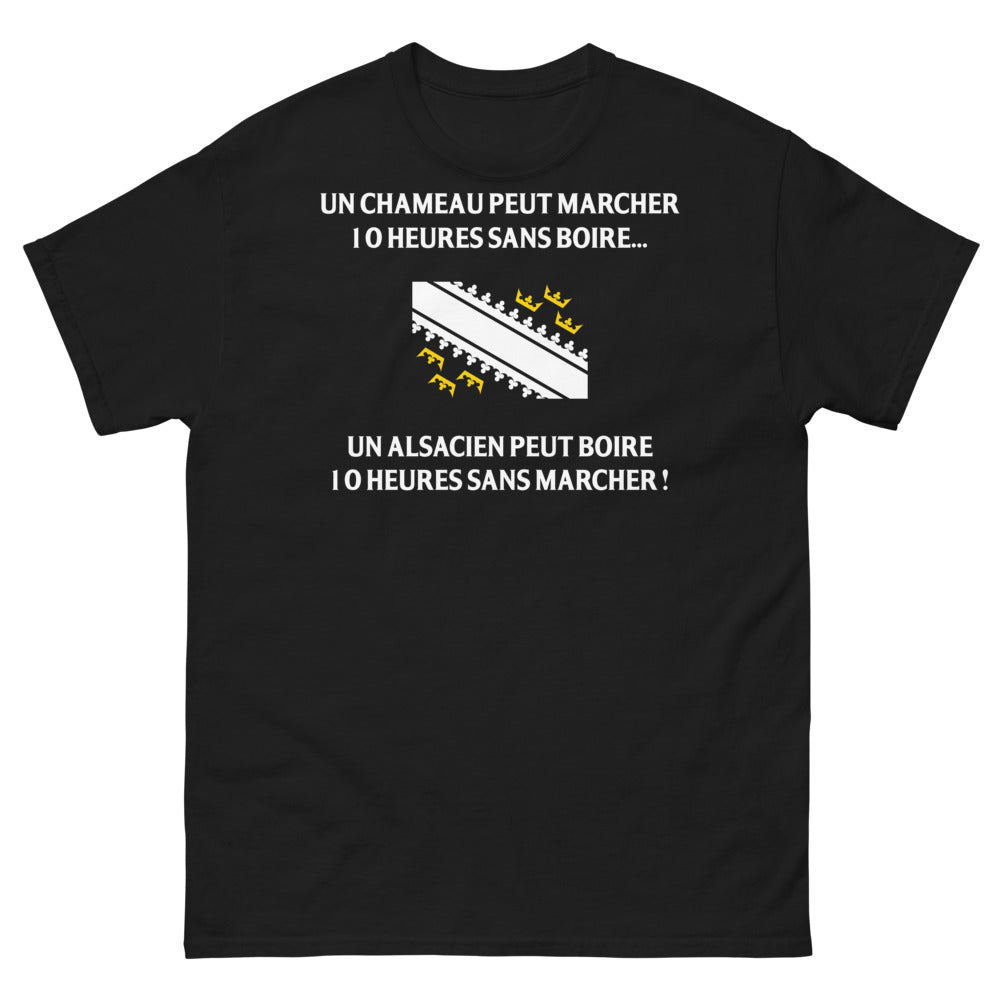T-shirt Alsacien noir - Un chameau peut marcher 10 heures