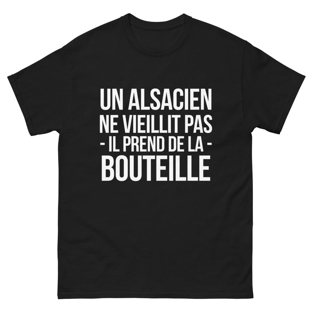 T-shirt Alsacien noir - Ne vieillit pas, il prend de la bouteille