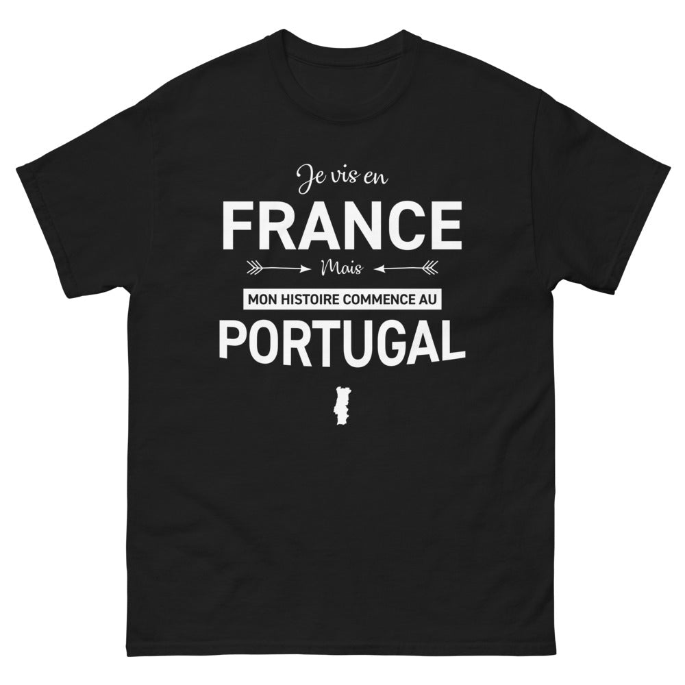 T-shirt Portugal noir - Je vis en France mais mon histoire commence