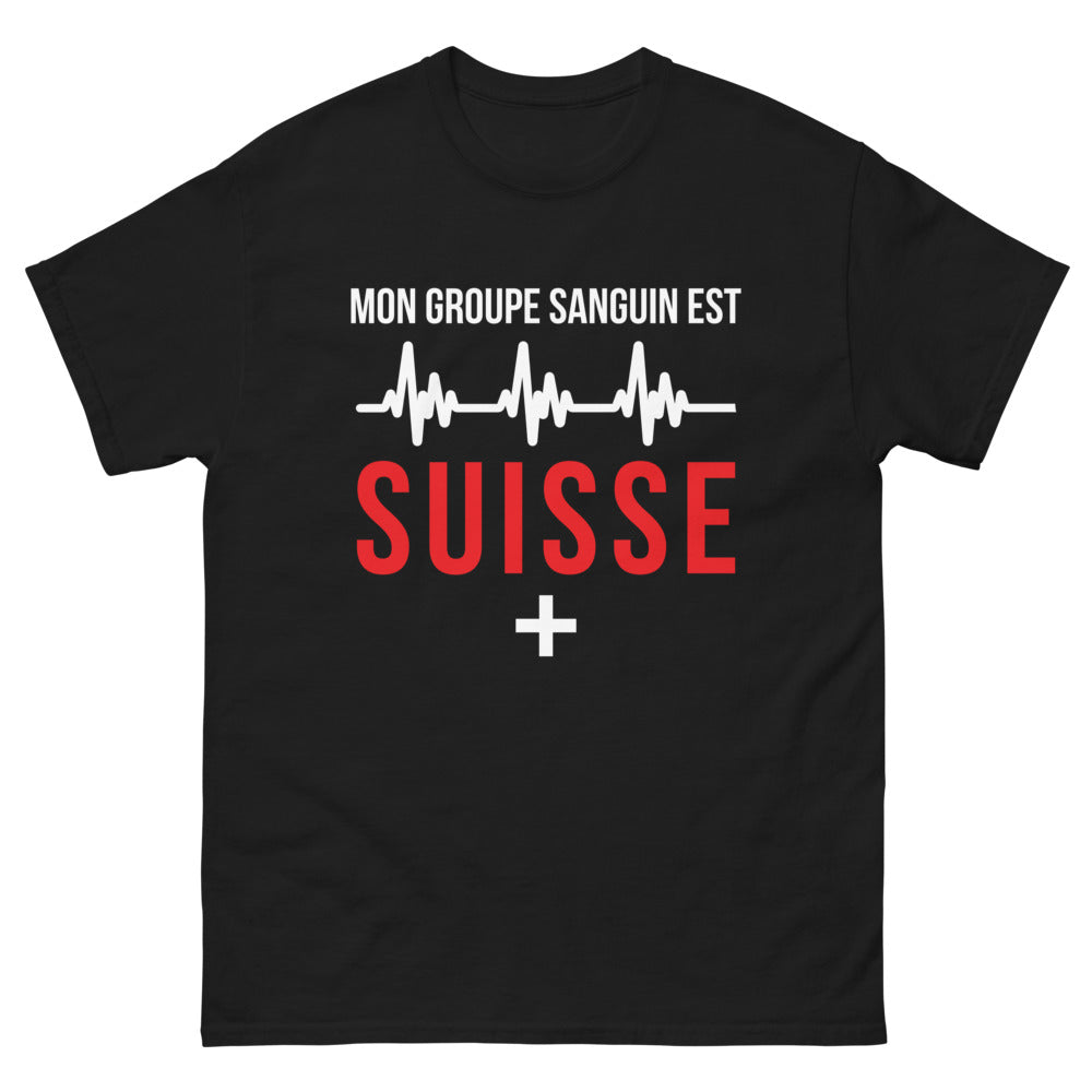 T-shirt Suisse noir - Mon groupe sanguin est Suisse
