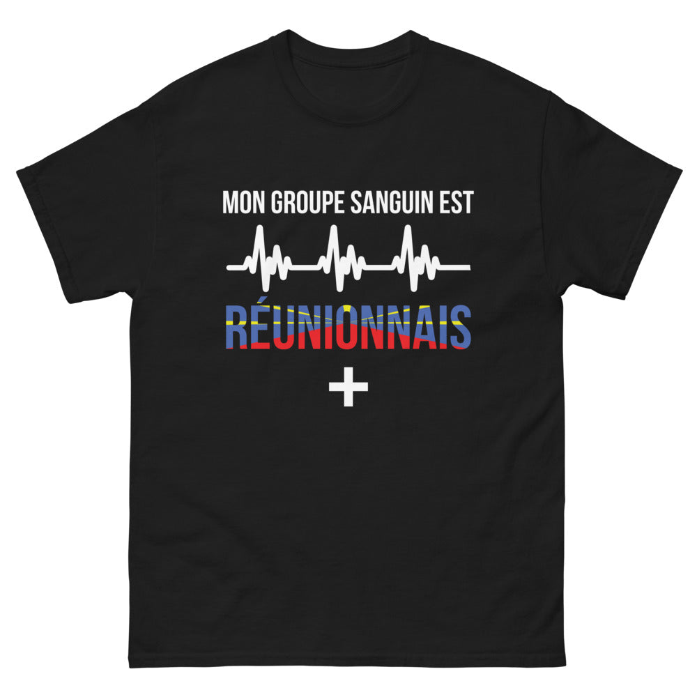 T-shirt Réunion noir - Mon groupe sanguin est réunionnais
