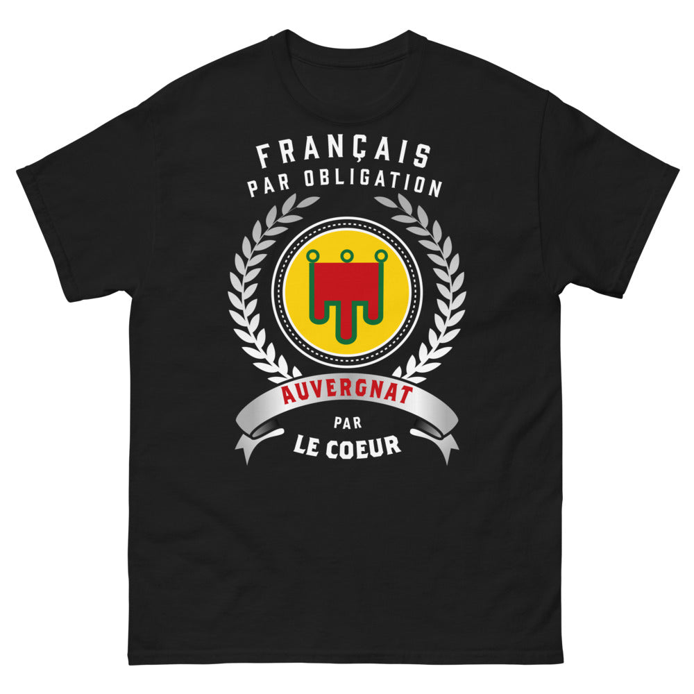 T-shirt Auvergne noir - Français par Obligation, Auvergnat par Cœur