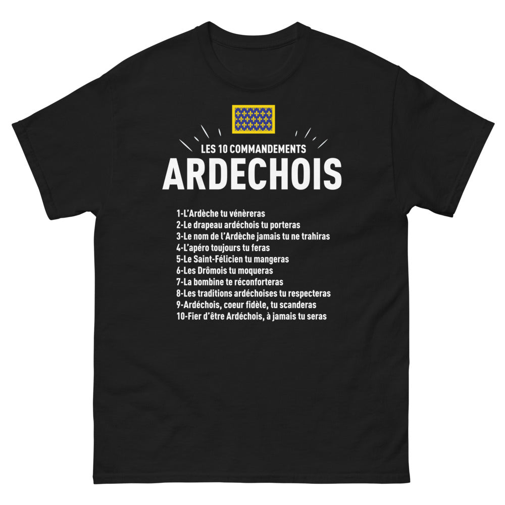 T-shirt Ardèche noir - Les Dix Commandements Ardéchois