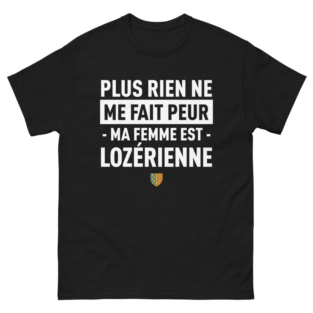 T-shirt Lozère noir - Rien ne me fait peur, ma femme est lozérienne