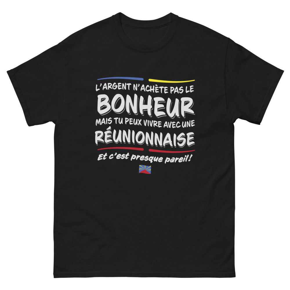 T-shirt Réunion noir - Vivre avec une Réunionnaise, bonheur