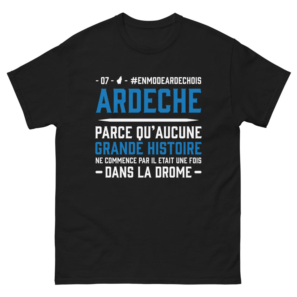 T-shirt Ardèche noir - Les grandes histoires commencent ici