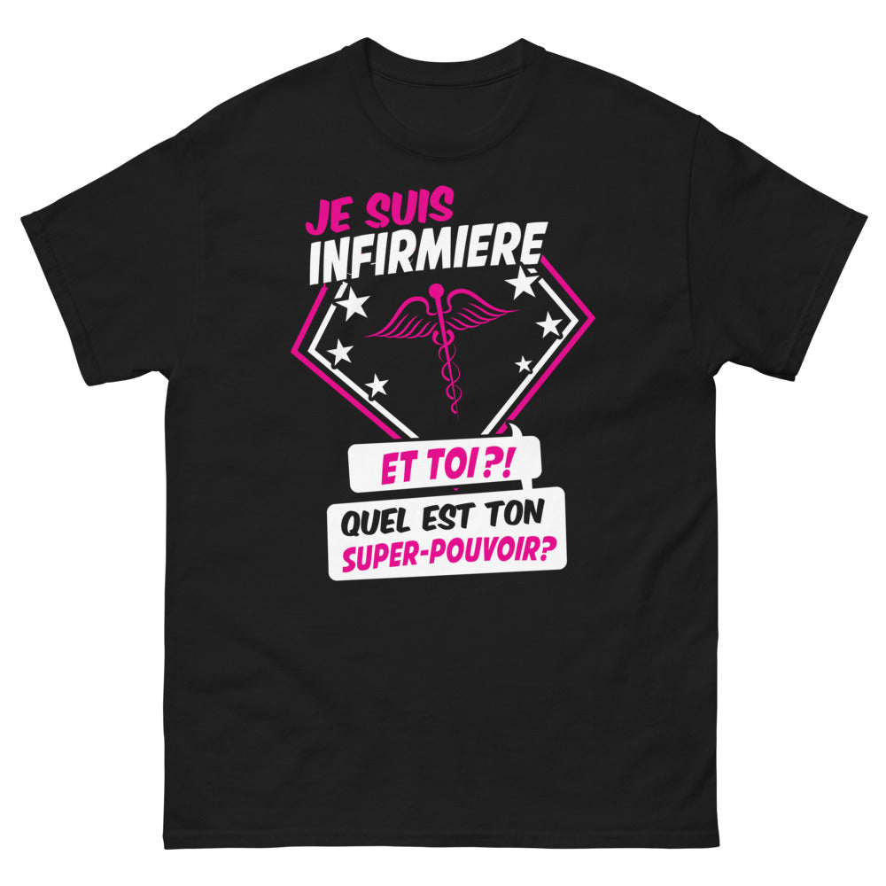 T-shirt Infirmière noir - Quel est ton super pouvoir ?