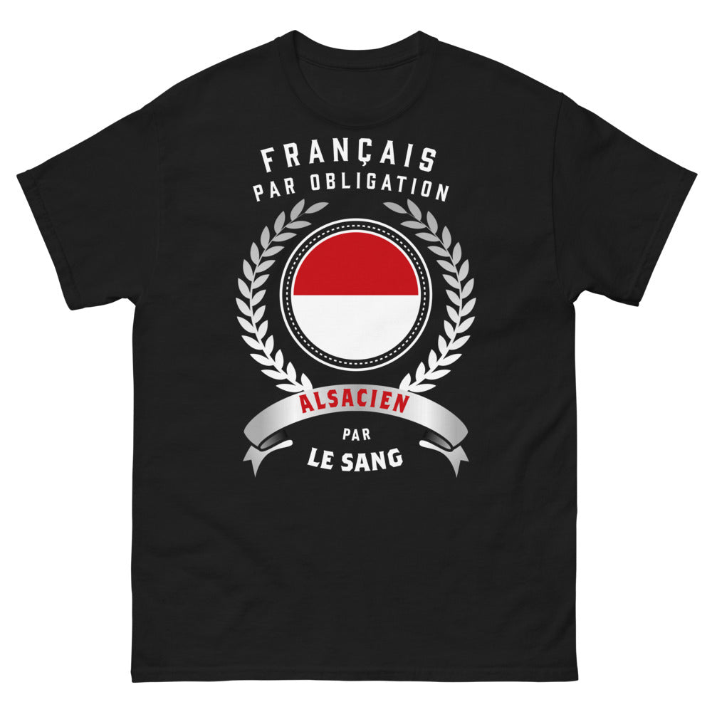 T-shirt Alsace noir - Français par Obligation, Alsacien par le Sang