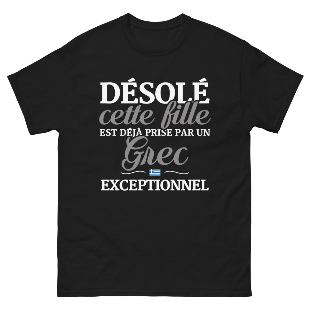 T-shirt humour grec noir - Désolée, cette fille est déjà prise