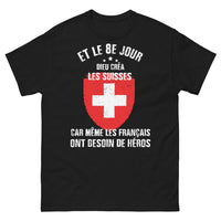 Thumbnail for T-shirt Suisse noir - Dieu créa les Suisses avec humour