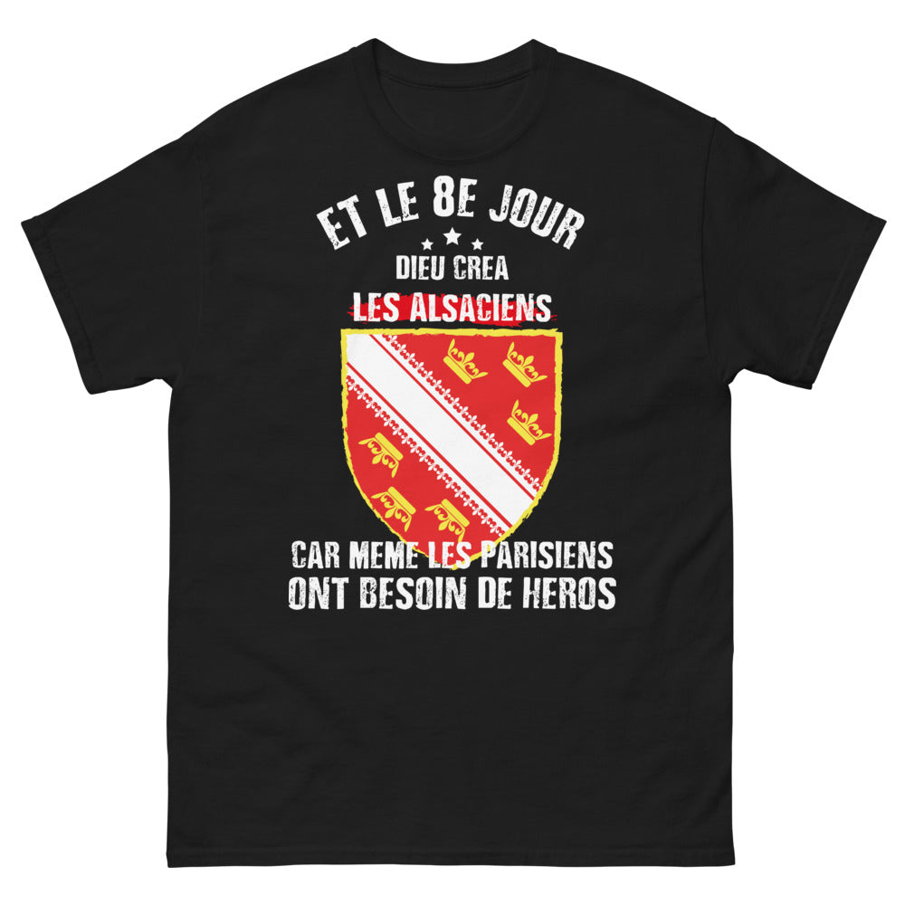 T-shirt Alsacien noir - Et le 8e jour, Dieu créa les Alsaciens