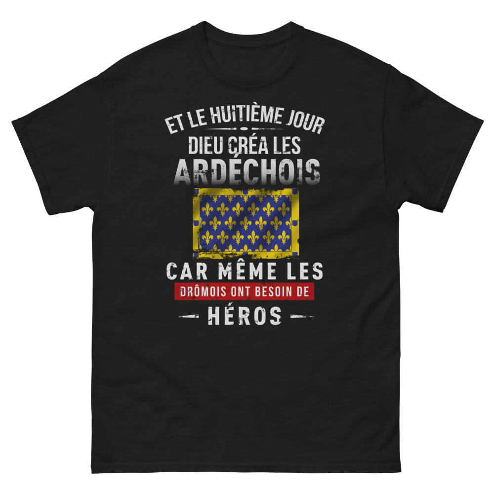 T-shirt Ardéchois noir - Le huitième jour Dieu créa les Ardéchois
