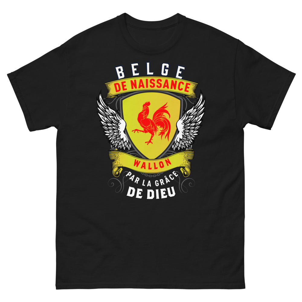 T-shirt Wallon noir - Belge de Naissance, Wallon par la Grâce de Dieu