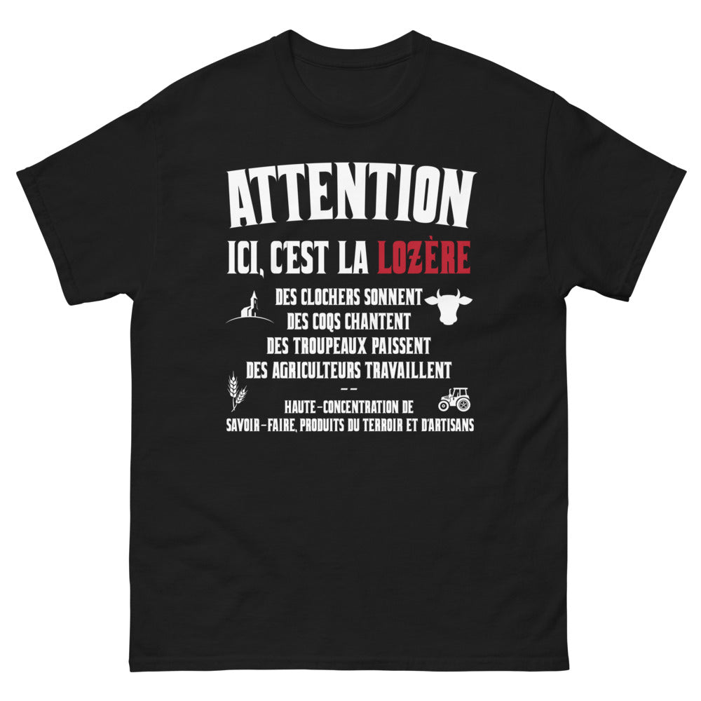 T-shirt Lozère noir - Attention, Ici c'est la Lozère