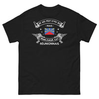 Thumbnail for T-shirt Réunion noir - Je vis ici mais mon cœur est Réunionnais