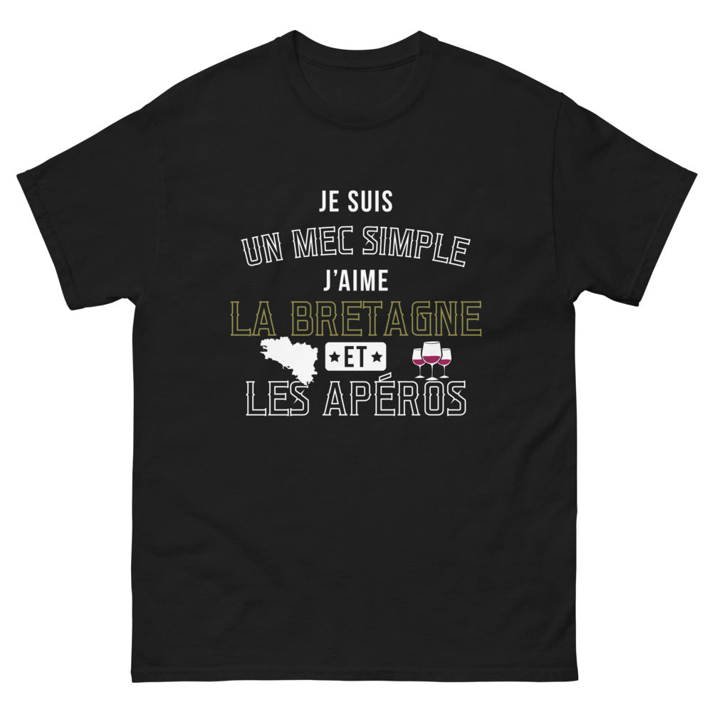 T-shirt Bretagne noir - Je suis un mec simple, j'aime la Bretagne et les apéros