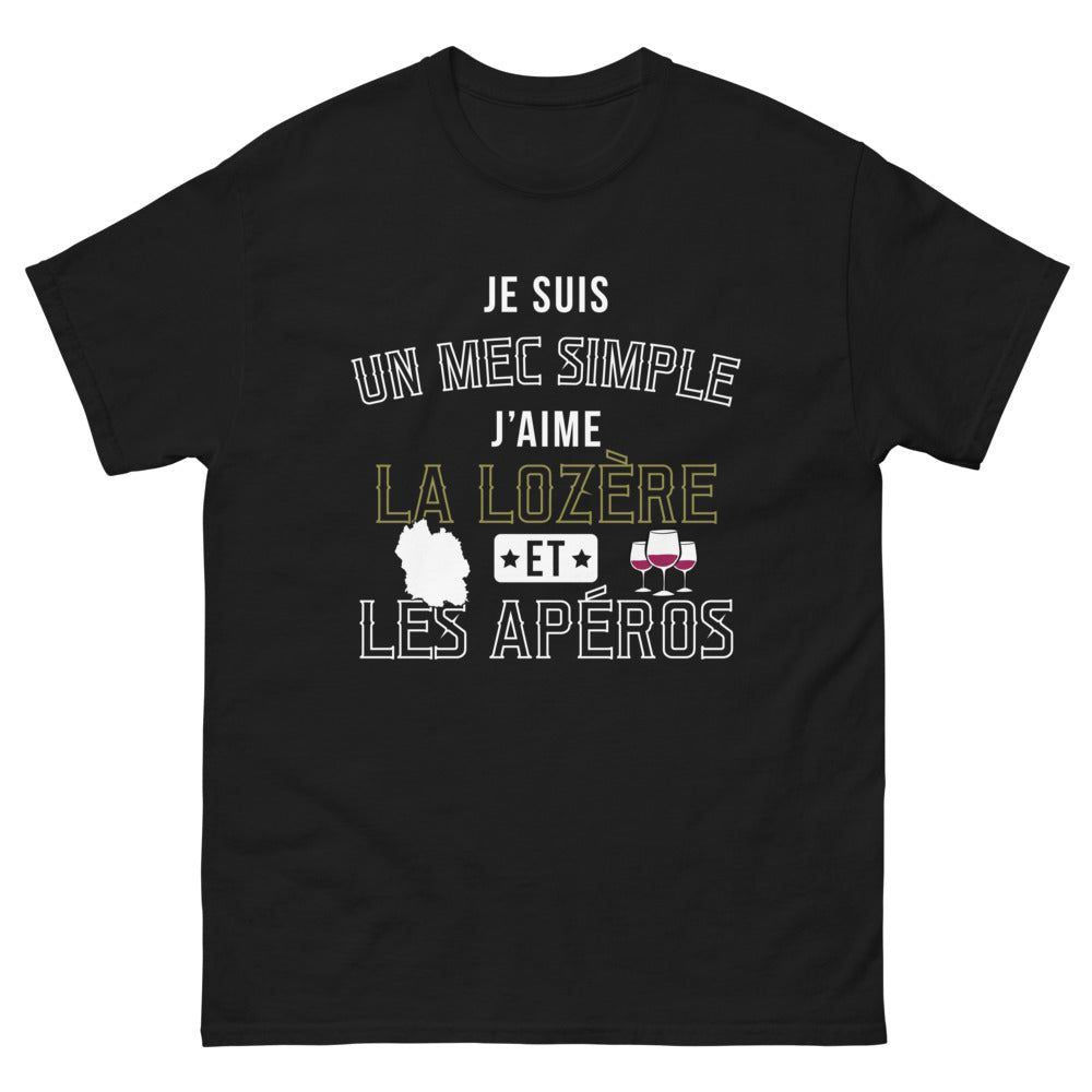 T-shirt Lozère noir - Je suis un mec simple, j'aime la Lozère et les apéros