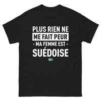 Thumbnail for T-shirt Suède noir - Rien à craindre, ma femme est suédoise